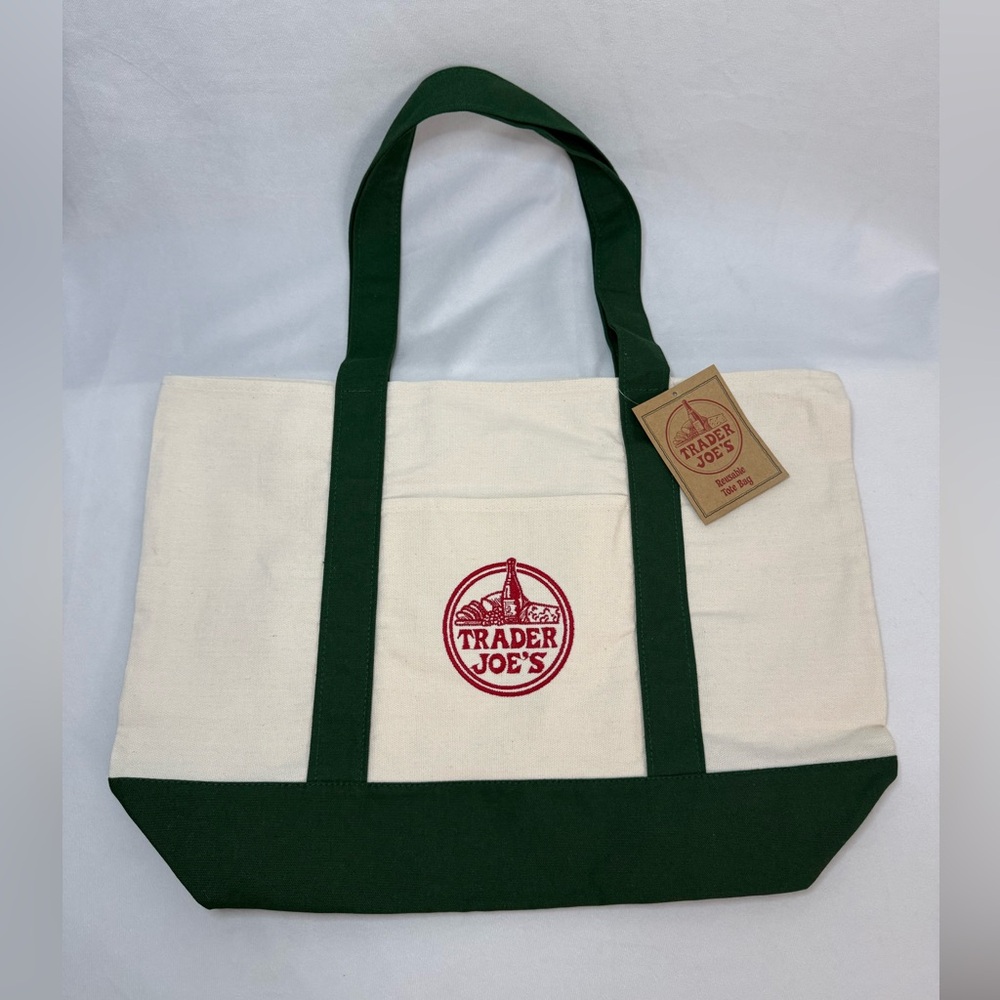 Trader Joes Green Large Canvas Tote Bag